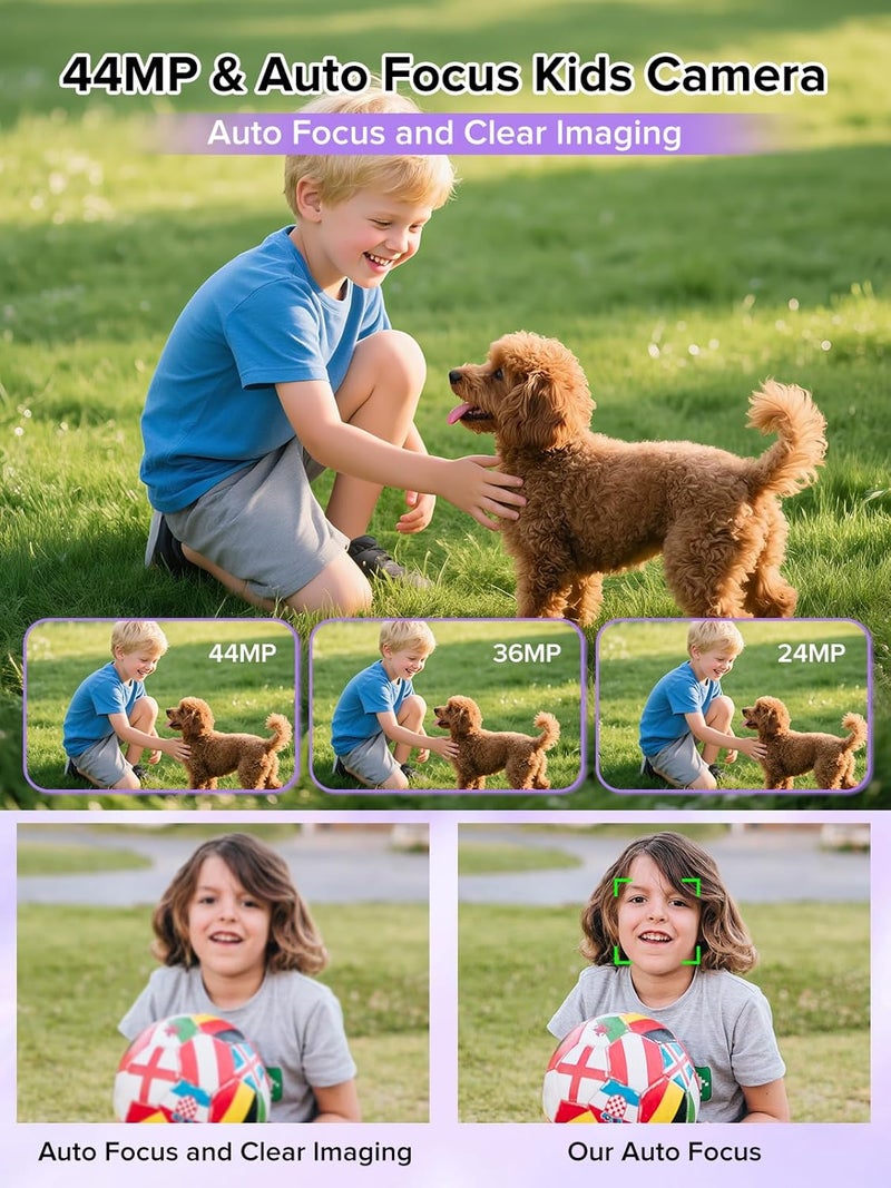 BEARBISU Digital Camera, 44MP Full HD 1080P Point and Shoot Camera with 64GB Card, Anti Shake 16X Zoom Compact Volg Cameras, Portable Small Digicam Gift for Kids, Ages Teen Girl Boy - Purple - Image 2